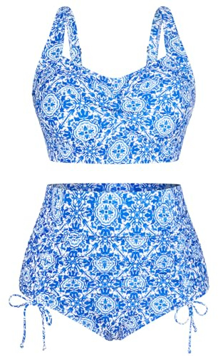 Hanna Nikole High Waisted Swimsuit Plus Two Piece Swimwear for Pregnant Tankini Beachwear Tummy Control Swimwear White Blue 12 Plus