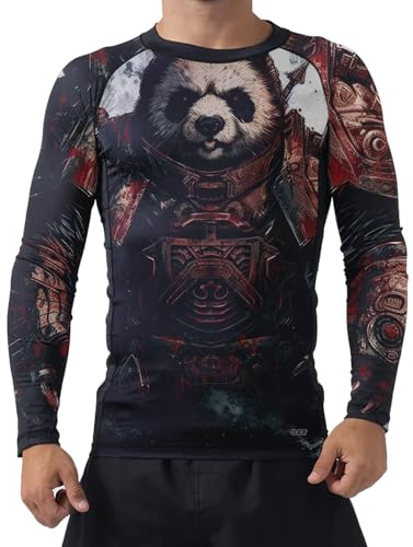 O2TEE Men's Long Sleeve Judo Panda Rashguard - Soft and Comfortable BJJ Base Layers, XXXL