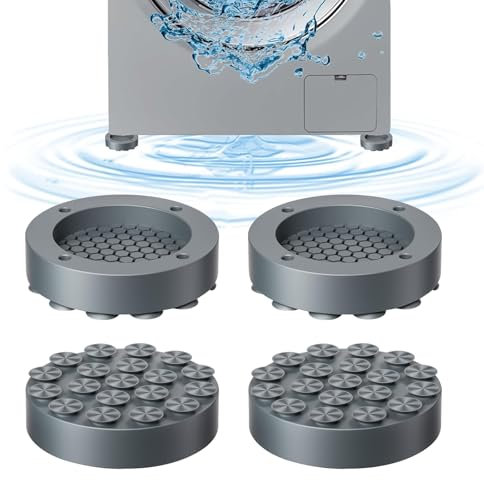 Diyxisk Schwingungsdämpfer, 4 Stücke Universal Vibrationsdämpfer, Rutschfest Waschmaschinen Antivibrationsmatte, zur Stabilisierung von Waschmaschinen und Trocknern (Grau)