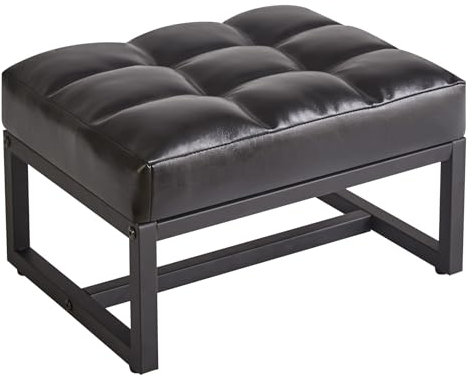Aibiju Fußhocker, kleine osmanische Fußstütze, rechteckiger Ottoman mit stabilem Metallrahmen, Sofa-Fußstütze, zusätzliche Sitzgelegenheit für Wohnzimmer, Eingangsbereich, Büro, Schwarz YD-JD139B