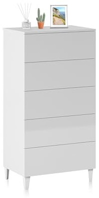 duehome | Comoda 5 Cajones, Sinfonier Dormitorio, Modelo Plex, Acabado en Color Blanco Brillo, Medidas: 61 cm (Ancho) x 117 cm (Alto) x 40 cm (Fondo)