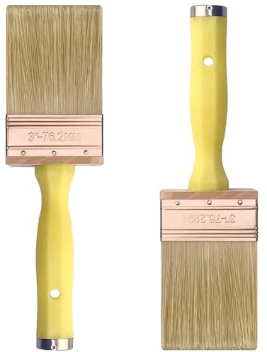 Great Andrew - Brocha para manchas de cubierta de 3 pulgadas, paquete de 2, cepillo ancho y grande para teñir valla de pared de madera, aplicador de pintura de lavado de cal para superficies lisas y