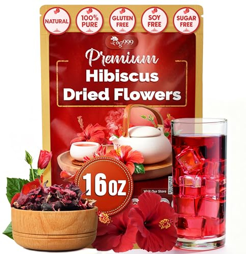 TOG999, Premium Hibiscus Flowers 16oz | Dried Petals | Naturally Caffeine-Free Herbal Tea | Vibrant Color & Tart Floral Flavor | Non-GMO, Gluten-Free, Vegan | Perfect for Tea, Beverages, and Crafts