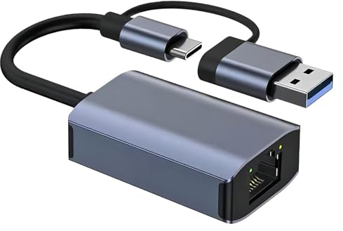 Adattatore USB C a Ethernet 1000 Mbps, adattatore LAN USB 3.0 a RJ45 Gigabit, adattatore di rete USB in alluminio compatibile con Win-dows, Mac OS, Li-nux, Mac/Book, De-ll, H-P, Le-novo, Hua-wei