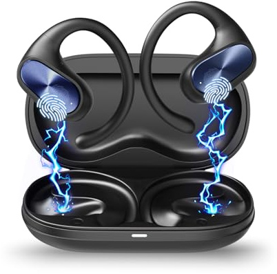 Voistek Auriculares Bluetooth 5.3 Deportivos, 45h Auriculares Inalámbricos, Sonido Estéreo HiFi Bass, Impermeable IPX6, Micrófono ENC Cancelación Ruido, Carga USB-C, Auriculares para Running Gimnasio