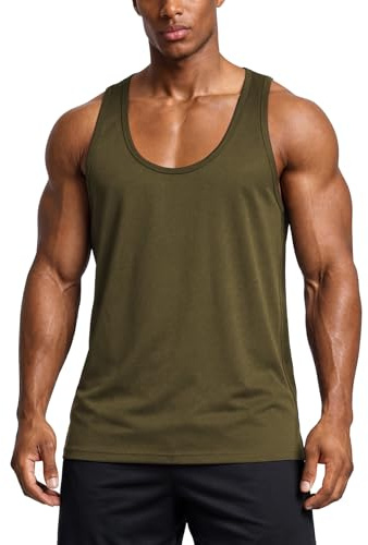 Men's Tank top, deep-Neck Muscle Vest, Y-Strap Design, Sleeveless top for Bodybuilding and Gym Workouts, Suitable for Weightlifting and Fitness Training. Army Green XL