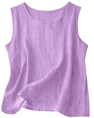 Canotta Donna Lino Blusa Donna,Senza Maniche Top Lino Canotte Estive Larga Smanicato Eleganti Comodi Oversize Sportive Rotonda Canottiera Spalla Larga Tank Morbido Leggera Canotte per Spiaggia S-5XL