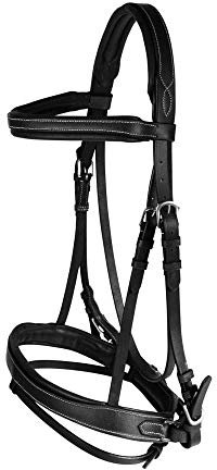 HORZE Pferde Trense Venice, Zaumzeug mit Zügel für Warmblut, Vollblut und Pony, Schwarz, F