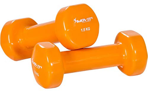 MOVIT 2er Set Vinylhanteln, Kurzhanteln mit Oberfläche aus Vinyl, 2x 1,5kg in Orange