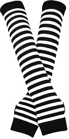 Bienvenu Punk Gothic Rock Long Arm Warmers Fingerless Gloves, Black White
