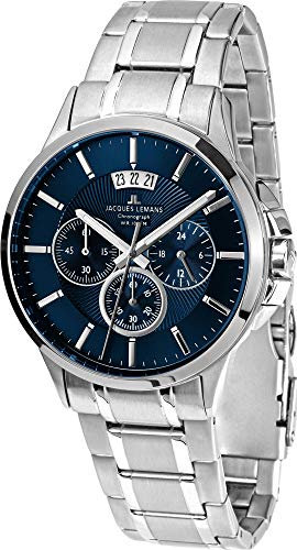 JACQUES LEMANS Herrenuhr Sydney Metallband massiv Edelstahl Chronograph 1-1542I