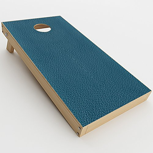 Skin Decal Vinyl Wrap for Cornhole Game Board Bag Toss (2xpcs.) Skins Stickers Cover/Blue Teal Leather Pattern Look