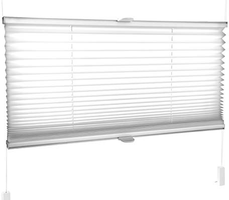 Tropik Home Pleated Blinds 18 Width Sizes, 6 Colours Easy Fit Install Plisse Conservatory Blinds, White, 45cm Wide by 100cm Drop
