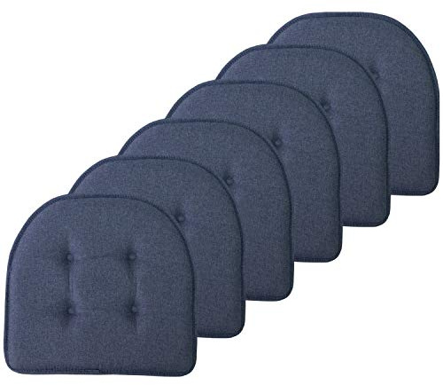 Sweet Home Collection Chair Cushion Memory Foam Pads Tufted Slip Non Skid Rubber Back U-Shaped 17 x 16 Seat Cover, 6 Count (Pack of 1), Denim Blue