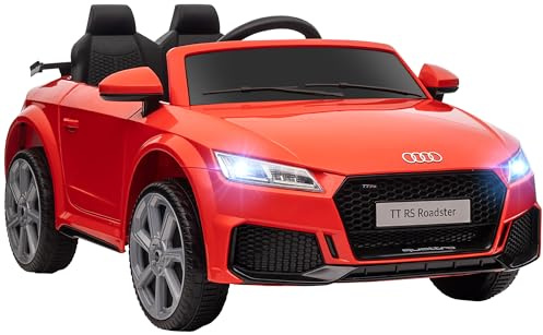 HOMCOM Coche Eléctrico para Niños de 3+ Años Audi TT RS Eléctrico Infantil 12V con 2 Motores Velocidad 3 km/h Mando a Distancia Música MP3 USB Bocina Luces Doble Apertura de Puerta 102x60x44 cm Rojo
