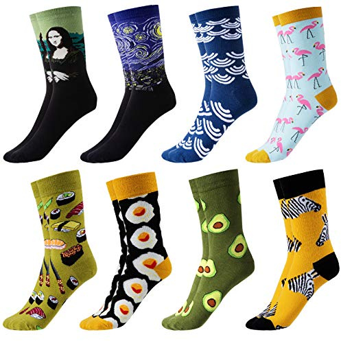 GuKKK Calcetines Estampados, 8 Pares Calcetines Hombres Mujer Divertidos, Calcetines Algodon Estampados Impresos de Pintura de Arte, Ocasionales Calcetines Divertidos, Calcetines de Colores (8-6)