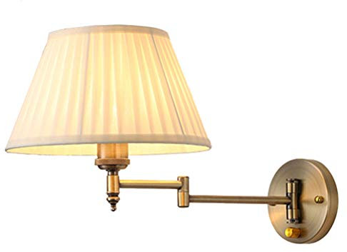 Metall Wandleuchte Einstellbar Schwenkarm Wand-Leselampe Mit Dimmbar Schalter Wandlampe Schlafzimmer Bettlampe, Stoff Lampenschirm,Verstellbare E27 Klapparm Nachttischlampe, Für Wohnzimmer Flur Büro