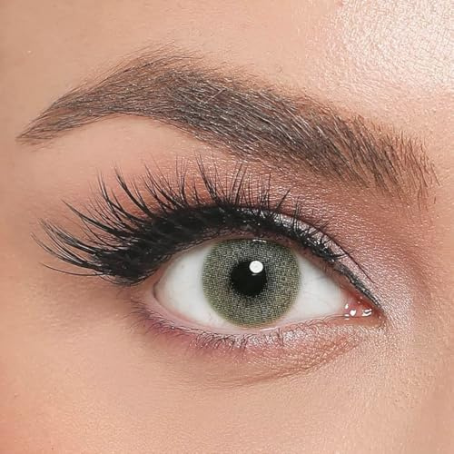 ICONIC lentilles de contact de couleur LIME - lentilles mensuelles à forte opacité pour 3 mois en vert clair et jaune, résultat naturel pour les yeux foncés, sans correction de la vue - 1 paire