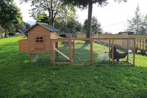 Outdoor Chicken Coop Wooden Hen House Poultry Pet Hutch Run Cage w/Waterproof Asphalt Roof, Ramp, Nesting Box, Wire Fence (120)