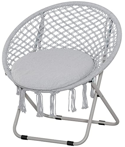 Outsunny Loveuse Fauteuil Rond de Jardin Fauteuil Lune papasan Pliable Grand Confort macramé dim. 77L x 64P x 78H cm Gris