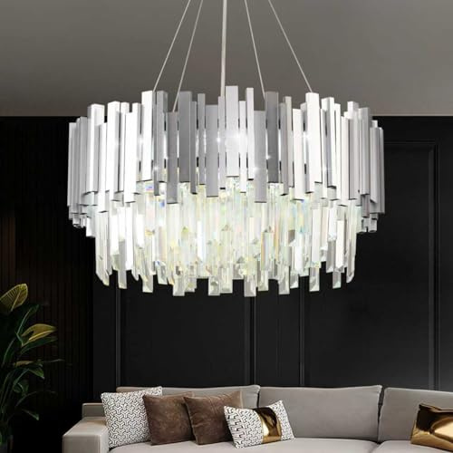 Moderno led lusso cristallo lampadario,2 in 1 lampadari a soffitto,Plafoniera in cristallo per soggiorno,Oro, E14 (55 * 55 Cm Silver)