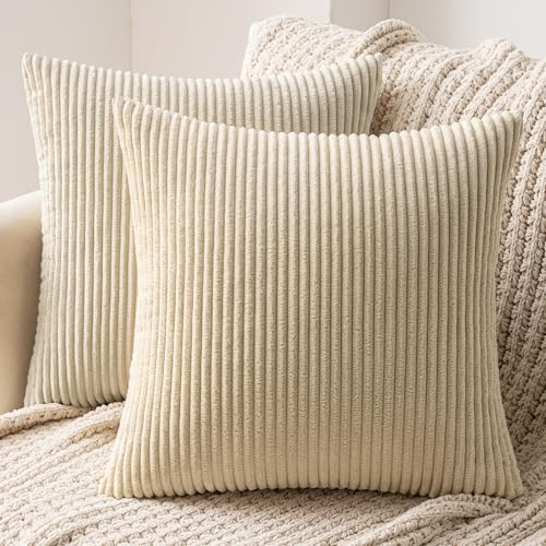 MIULEE Set of 2 Corduroy Cushion Cover 50x50 Light beige Sofa Cushions | Pillow Cases Sofa Modern Soft Decorative Couch Cushions With Hidden Zip