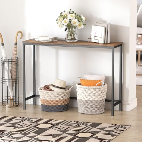 Lifewit 100 cm Konsolbord, Smalt Soffbord med Metallram för Vardagsrum, Industriellt Långt Bord för Hall, Ingång, Kontor, Korridor, Kaffebord Bakom Soffa, Enkel Montering, Rustik brun
