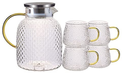 Iced Tea Jug Bottiglia di Acqua Fredda Martellata con la Tazza Acqua Pitcher Ambientazione Esterna Teiera Resistente al Calore della Famiglia Set for Il Succo Bevande dell'Acqua del Gli Juice Pitcher