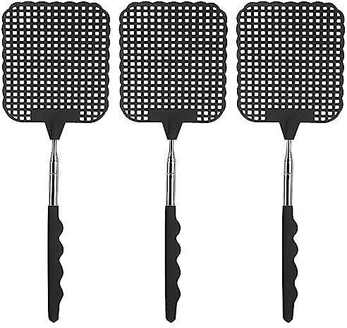 3 Pièces Tapette à Mouches Extensible,Durable Manuelle Télescopique Mouche Piège,Portable Tapettes Anti Moustique,pour Intérieur Jardin Moustiques Insectes(Noir)