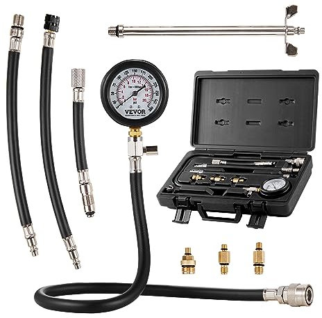 VEVOR Kompressionsmesser Kompressionstester Kompressionsprüfer Testgerät Kompressionsmessgerät mit Manometer Benzinmotor 0–300 PSI und 0–2000 kPa Verdichtungsmesser inkl. 3x Adapter