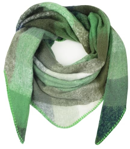 Glamexx24 XXL Sciarpa Unisex Poncho Triangolare - Colori alla Moda, Invernale a Quadri, Molte Varianti - Verde-Bianco, Taglia Unica
