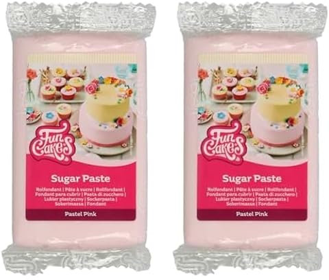FunCakes Pasta di Zucchero Pastel Pink: Facile da Usare, Liscia, Flessibile, Morbida e Pieghevole, Perfetta per la Decorazione di Torte, Halal, Kosher e Senza Glutine. 250 gr (Confezione da 2)