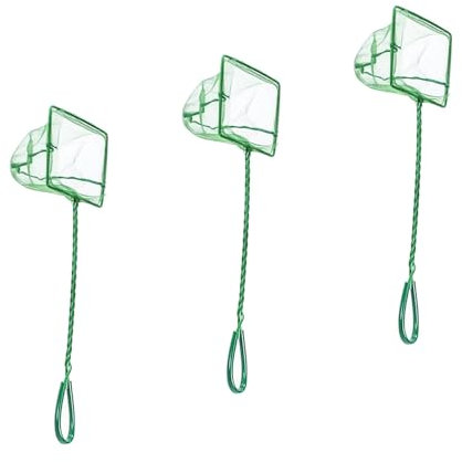 hocadon 3 STK Aquarium Fischnetz Klein, Kescher Kinder, 12x10,5cm Fischkescher, Aquarium Kescher Klein, Aquarium Netz für Aquarien, Kleine Fische, 5 Zoll, mit 26cm Griff, Grün