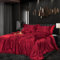Bettwäsche Set Satin 200x200cm 3teilig Rot Silky Touch Glänzend Seide Einfarbig Bettbezug Set Glatt Luxus Weinrot Bettwäsche Set weicher Doppelbettmit Reissverschluss und Kissenbezüge 80x80cm