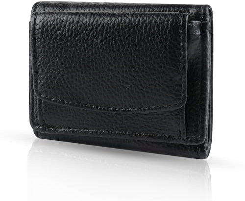 Geldbörse Damen Klein, Leder Geldbörse Herren, Mini Portemonnaie Damen, Kleiner Geldbeutel Damen, Portmonee Damen, Slim Wallet mit Münzfach und RFID Schutz Tragbar für Frauen Mädchen Herren -Schwarz