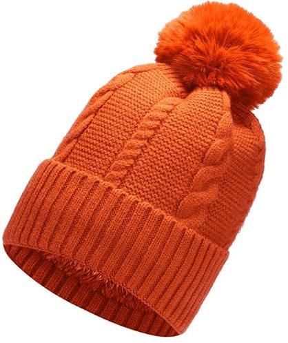 Gadgets Mafia Winter Hats for Women Fur Line Beanie Hat with Pom Pom Hat (Burnt Orange)