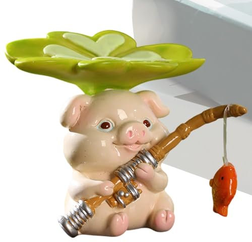 ycezw Estatua de pesca para estanque, figuras de animales en miniatura, figuras de jardín en miniatura, animales de pesca, estatua de melocotón con hojas, estatuas de maceta en miniatura