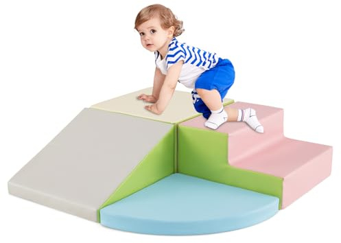 COSTWAY 4 TLG. Schaumstoffbausteine, Riesenbausteine zum Toben und Klettern, Softbausteine aus Schaumstoff, Großbausteine, Bauklötze für Kinder im Vorschulalter, Babys und Schulkinder (Rosa+Grün)