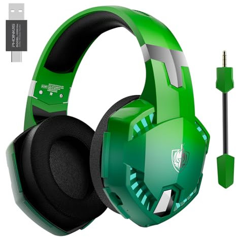 YOTMS Auriculares Gaming Inalámbricos - Compatibles con PS5, PS4, PC, Switch & Xbox - Sonido 7.1, Micrófono Extraíble con Cancelación de Ruido (Verde Eléctrico)