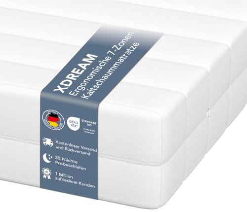 XDREAM Pure 7-Zonen Matratze 140x200 cm | H4 (Härtegrad 4) fest | Ergonomische Kaltschaummatratze | Hypoallergen & Antibakteriell | Bezug abnehmbar & waschbar | Öko-TEX® | (11cm, 140 x 200 cm)