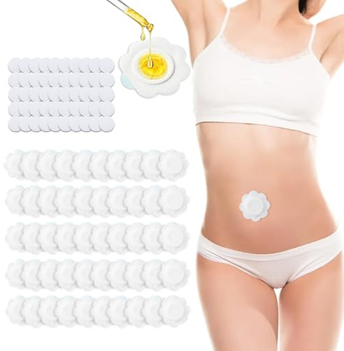 EspañolSahunfri 50 parches de aceite de ricino + 50 núcleos de algodón, transpirables, no tejidos para mujeres, paquete de aceite de ricino portátil de múltiples capas antifugas de fuerte adherencia