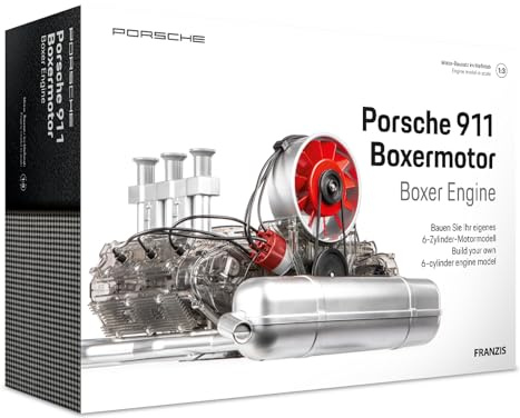 Franzis 67224 - Motore da Boxe Porsche 911, Kit da 290 Pezzi, Modello Funzionale Trasparente, Albero Motore Mobile, Pistoni e valvole, con Motore a 6 cilindri raffreddato ad Aria
