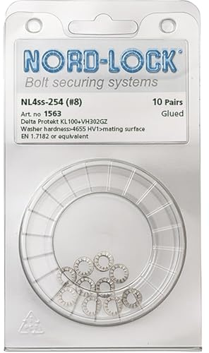 Dischi di sicurezza originali Nord-Lock in acciaio inox A4 con diametro esterno ingrandito NL5spss per M5. d (mm): 5,4 – D (mm): 10,8 – T (mm): 2,2