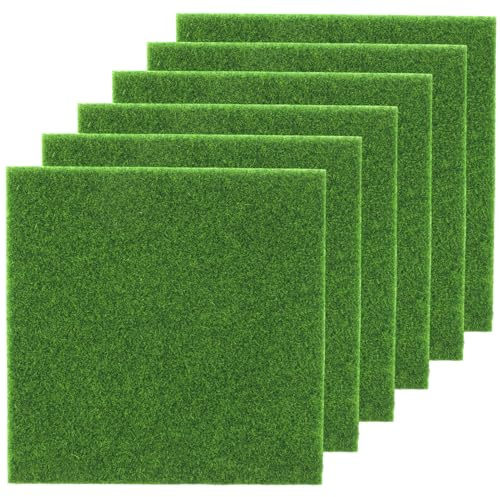 6PCS Fake Grass Sheets 15x15cm,Miniature Fake Grass Sheets for Crafts, Model Scenery, Dollhouse Garden, Toy Farm, Terrarium Decor, Diorama Landscape, Reusable Plastic Craft Grass