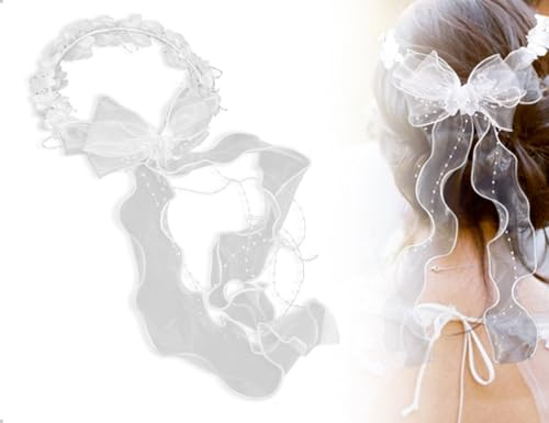 AOYEGIC Accessori Per Capelli Per La Comunione,Corona Per Capelli Da Bambina,Copricapo Di Fiori Da Principessa,Utilizzato Per Comunione,Matrimonio,Festa Della Damigella D'Onore,Anniversario(Bianco)
