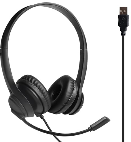 Behogan USB-headset med mikrofon: Trådbundet stereo-headset PVC material med mikrofon Bluetooth, brusreducering, för PC dator kontor samtal online konferenser