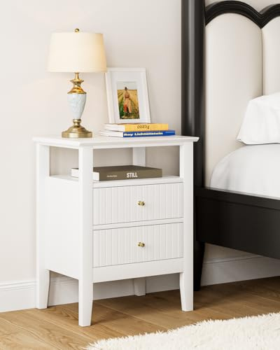 HEYZOEY Bedside Table Chest of 2 Drawers, Bedside Cabinet Wooden Nightstand, Modern Side Table for Living Room,Bedroom,Office, White