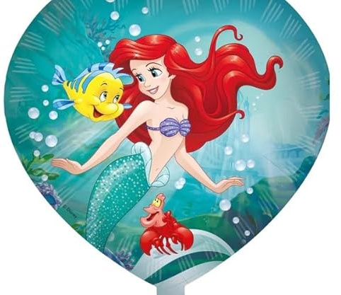 Procos Globo de aluminio inflable Ariel Sirenita Disney Princesa corazón diámetro aprox. 46 cm, helio, aire, globo, cumpleaños, regalo