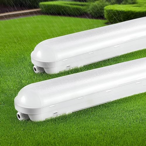TONFFI 2 Stück LED Feuchtraumleuchte 120cm, 36W IP65 Feuchtraumlampe [4500LM, 6000K Kaltweiß] - Verknüpfbare Wannenleuchte für Bad, Keller, Garage, Werkstatt, Büro | Verbesserte Version