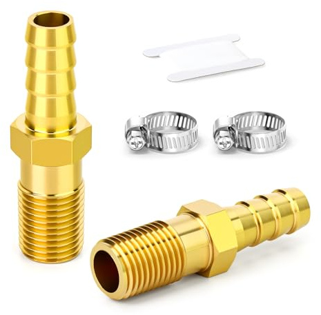 ERGAOBOY 2 piezas de racor largo de latón para manguera, rosca macho BSP de 1/8, longitud 10 mm con espiga - 50 mm con espiga, conector recto, combustible, gas, agua, aire